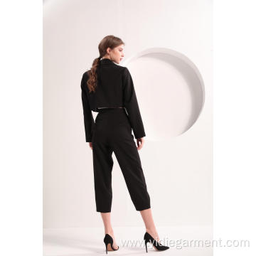 Ladies' Black Color Cropped Blazer and Trousers